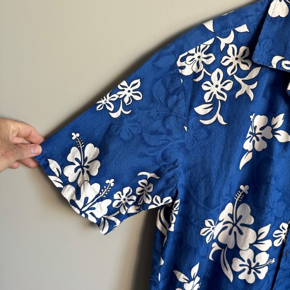 Men's Tropical Hawaiian Short Sleeve Button Shirt Blue Size Large Dad Resort USA - Picture 2 of 10